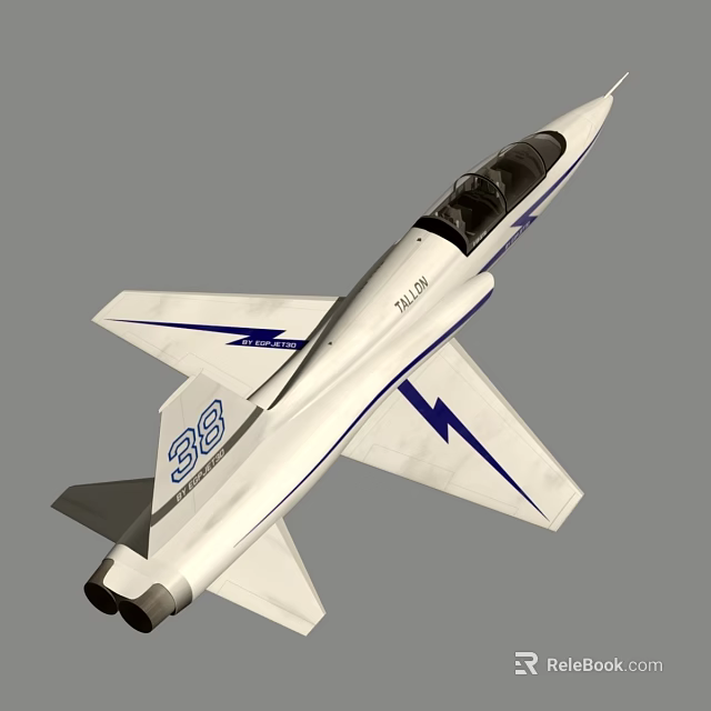 White Fighter Jet With Blue Lightning Patterns Number 36 And FALCON Logo 3d model 