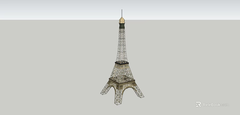 Eiffel Tower Iconic Metal Structure With Golden Top And Structural Details 3d model 