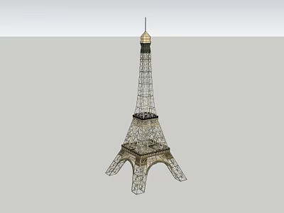 Eiffel Tower Iconic Metal Structure With Golden Top And Structural Details 3d model