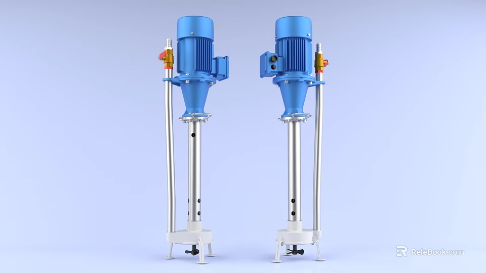 Two Blue Industrial Mixing Equipment with Electric Motors Stainless Steel Rods and White Bases 3d model 