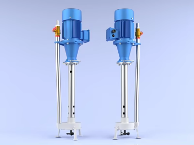 Two Blue Industrial Mixing Equipment with Electric Motors Stainless Steel Rods and White Bases 3d model