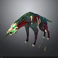 Spiked Fantasy Creature With Green Red Mane Purple Legs And Skeletal Details