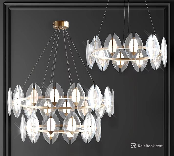 Modern Gold Frame Chandelier With Transparent Circular Panels And Layered Design 3d model