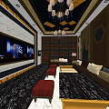 Luxury KTV Interior With Large Screen TV Comfortable Sofas And Elegant Chandeliers 3d model