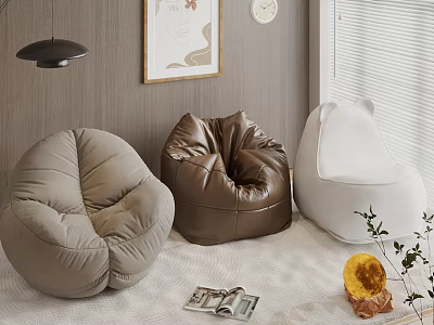 Modern Stylish Bean Bag Chairs in Light Gray Brown and White for Living Room 3d model