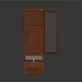 Mahogany Wood Cabinet With Open Door Mirror Panel Lower Drawer And Interior Shelves