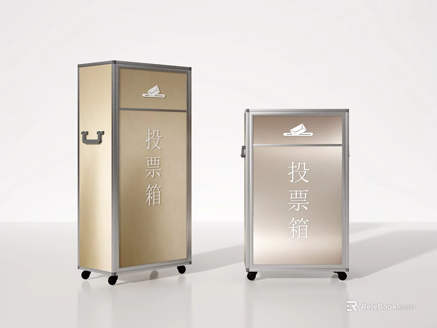 Golden And Silver Voting Boxes With Wheels For Public Facility Use 3d model