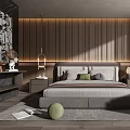 Modern Bedroom Interior Design With Wooden Wall Bed Nightstands Pendant Lamp Rug And Chair