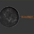 Household Iron Cooking Pan With Wooden Handle And Vintage Black Surface