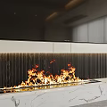 Modern Fireplace With Burning Flames And Striped Wall Marble Base Design 3d model