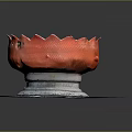 Charming Red Garden Decor Container With Petal Shaped Edge And Gray Base