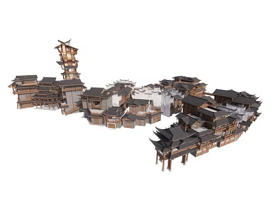 Traditional Ancient Architecture With Wooden Structures Overhanging Eaves And Tile Roofs 3d model