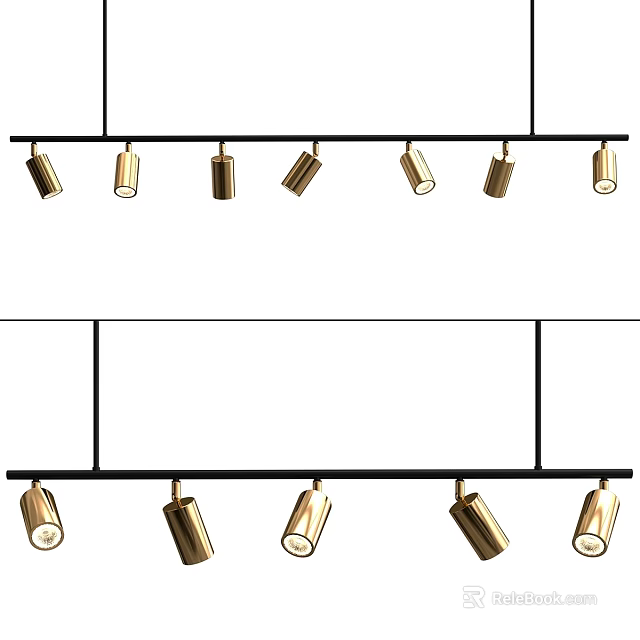 Modern Linear Chandelier With Gold Metal Shades And Black Hanging Frame 3d model 