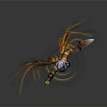 Hooded Character Floating With Glowing Yellow Orange Energy Streams Holding Bladed Weapon On Luminous Base