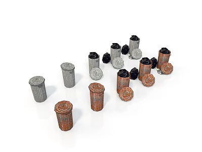 Construction Building Components Featuring Metallic Pipes And Rusty Concrete Columns In Various Sizes 3d model