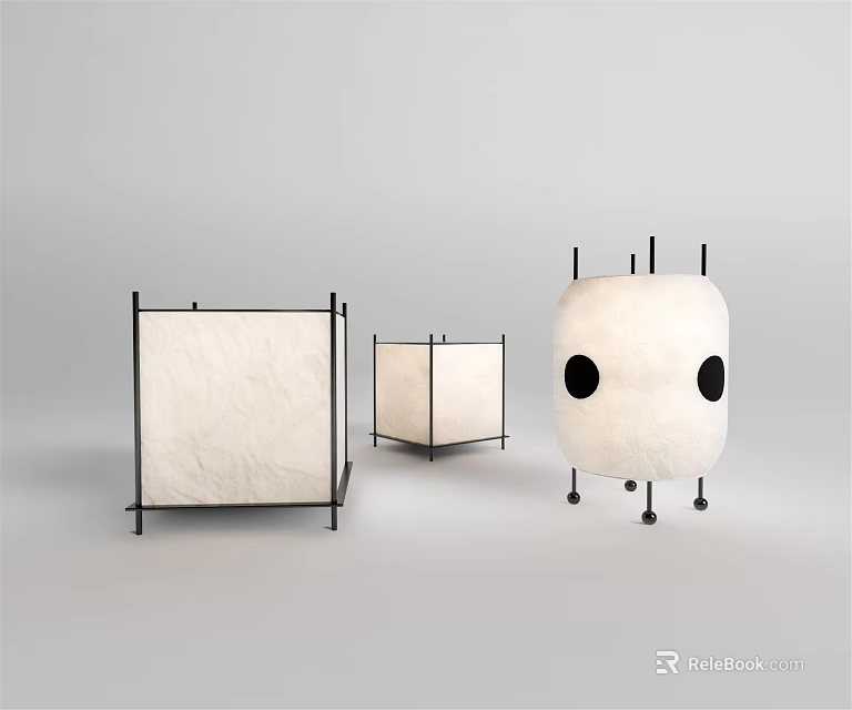 Modern Style Table Lamps With Various Shapes Metal Frames White Shades And Black Details 3d model 