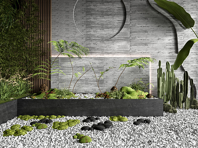 Modern landscape sketch courtyard landscape sketch moss bamboo canna model