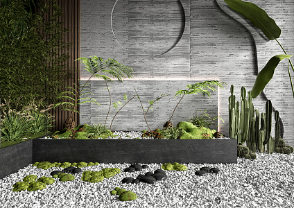 Modern landscape sketch courtyard landscape sketch moss bamboo canna 3d model