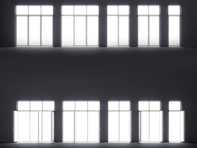 White Windows with Multiple Panes Arranged in Rows on Dark Background Design 3d model