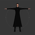 3D Character Model Wearing Black Long Coat With Sunglasses And Outstretched Arms
