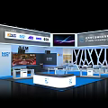 Modern Exhibition Booth Design With Brand Logos Large Screens And Reception Counter