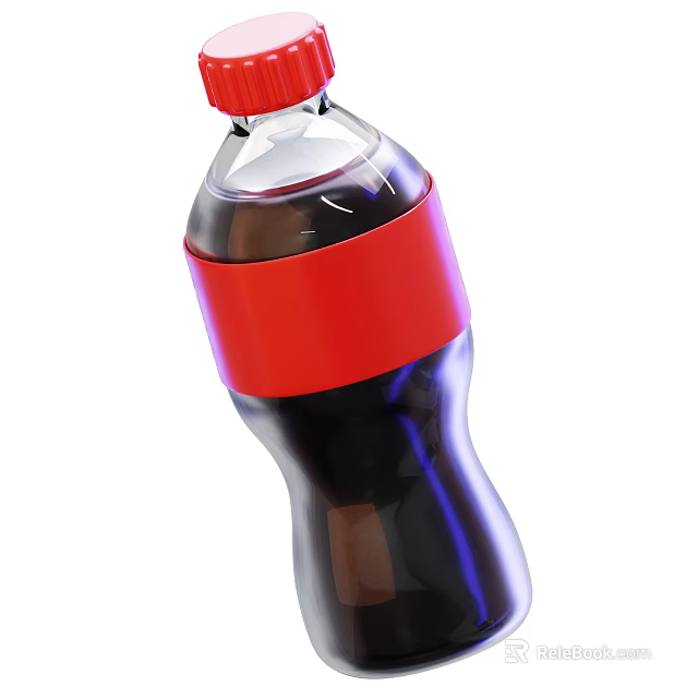 Bottled Carbonated Soft Drink With Red Cap And Dark Liquid In Plastic Container 3d model 