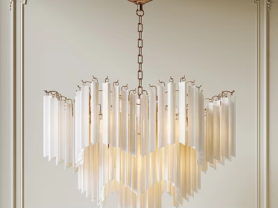 Modern White Chandelier With Vertical Acrylic Strips And Metal Hanging Chain Design 3d model