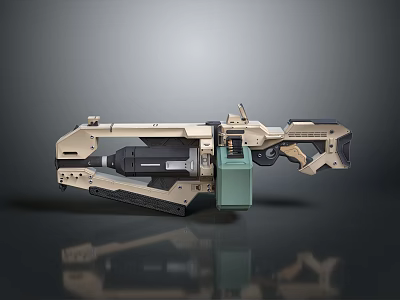 Futuristic Mechanical Weapon Design Featuring Gold Metal Parts And Complex Structure 3d model