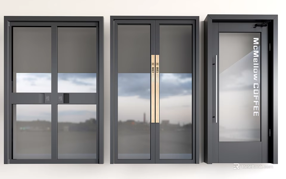Black Glass Swing Doors With Modern Design And MAGNUM COFFEE Sign 3d model 