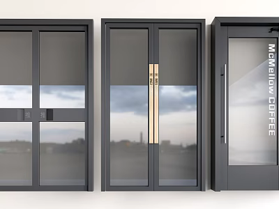 Black Glass Swing Doors With Modern Design And MAGNUM COFFEE Sign 3d model