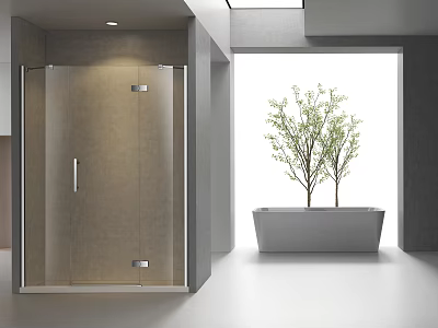 Modern Bathroom Design Featuring Glass Shower Enclosure Bathtub And Potted Plant With Natural Light 3d model