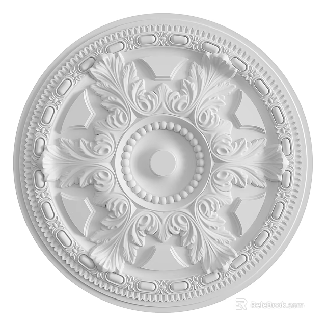 Ornate White Ceiling Medallion With Intricate Patterns 3d model 