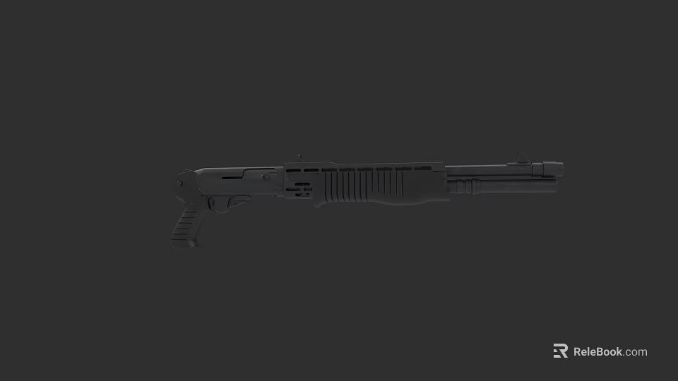 Black Outline Firearm 3D Model Design With Detailed Structure And Gray Background 3d model