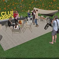 Club Motor Campsite With Outdoor Seating Motorcycle Grass Lawn Sunshade And Fruit Trees