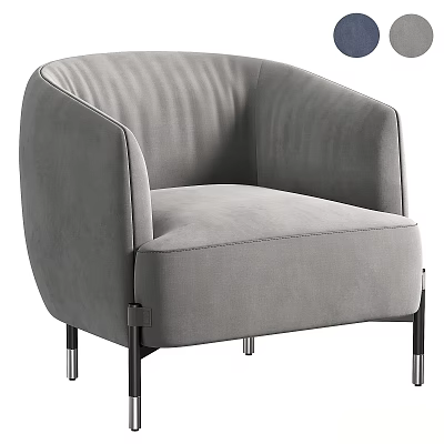 Modern Gray Single Sofa with Curved Armrests Velvet Fabric and Metal Legs 3d model