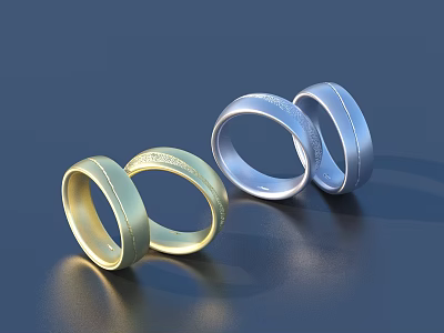 Simple Elegant Gold And Silver Band Rings For Fashion Jewelry Collection 3d model