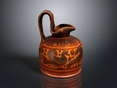 Traditional Ceramic Sculpture Carving With Curved Handle And Intricate Decorative Patterns 3d model