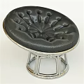 Modern Black Leather Tufted Single Seater Sofa With Silver Metal Frame Design