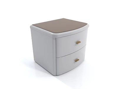 White Bedside Table With Two Drawers And Gold Handles Brown Padded Top 3d model