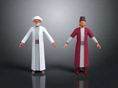 Traditional Men's Robes With White Turban Red Garment And Dark Cap 3d model