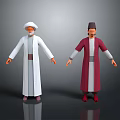 Traditional Men's Robes With White Turban Red Garment And Dark Cap