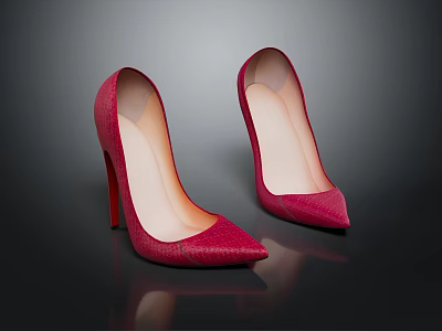 Red High Heels With Pointed Toe And Stiletto Heel In Textured Material 3d model