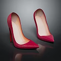 Red High Heels With Pointed Toe And Stiletto Heel In Textured Material