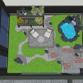 Rooftop Garden With Lush Plants Chairs Round Table Stone Path Small Pond And Decorative Stones