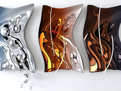 Three Piece Modern Metallic Wall Decor With Unique Curved Shapes 3d model