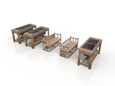 Set of Vintage Wooden Household Items With Various Sizes And Simple Design 3d model