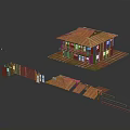 Wooden House With Sloped Wooden Roof And Wooden Terrace Fence And Steps