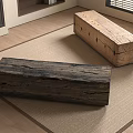 Natural Solid Wood Stools in Rustic Living Room on Jute Carpet