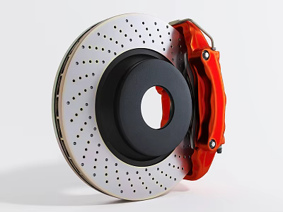 High Performance Car Brake System With Perforated Disc And Red Caliper 3d model