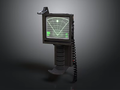 Handheld Scanning Device with Green Radar Display Screen and Coiled Cord Handle 3d model